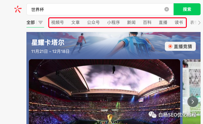 白杨SEO:做个世界杯公众号怎么样?以2022年世界杯搞搜一搜流量举例【干货】